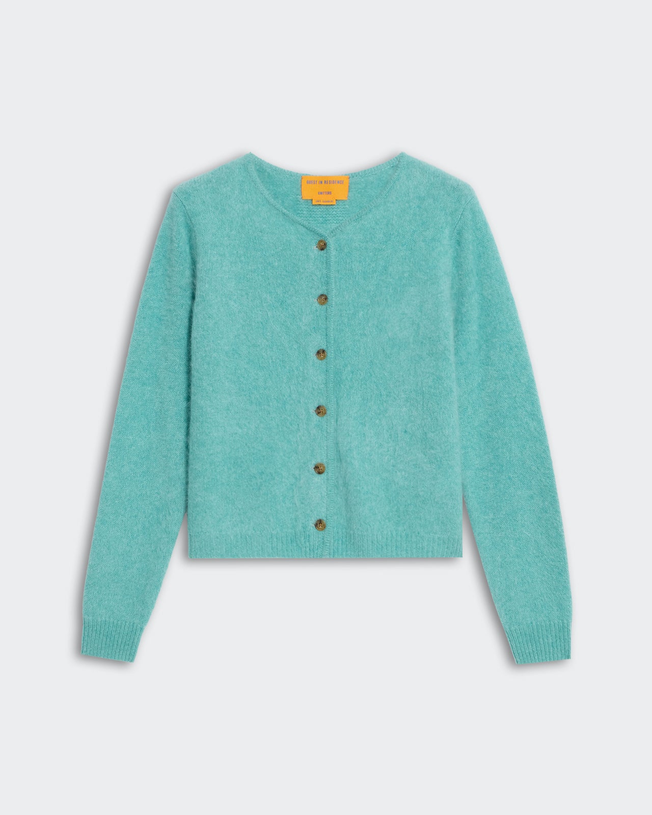 Grizzly Cardigan - Glacier in soft turquoise knit with front button closure and long sleeves, cozy winter wear.