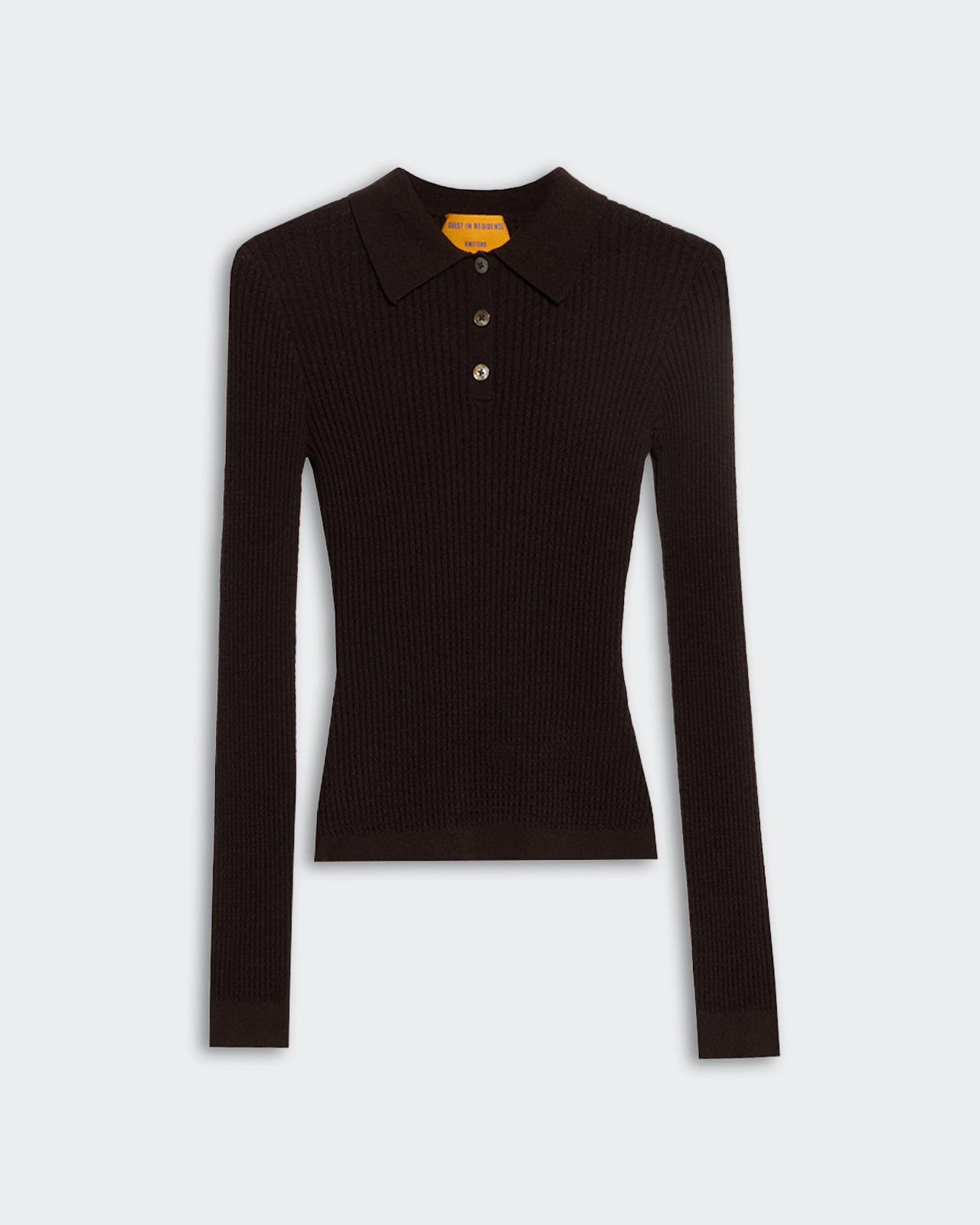 LS Shrunken Polo Burnt Cocoa women's lightweight waffle knit polo with rib collar and three-button front placket.