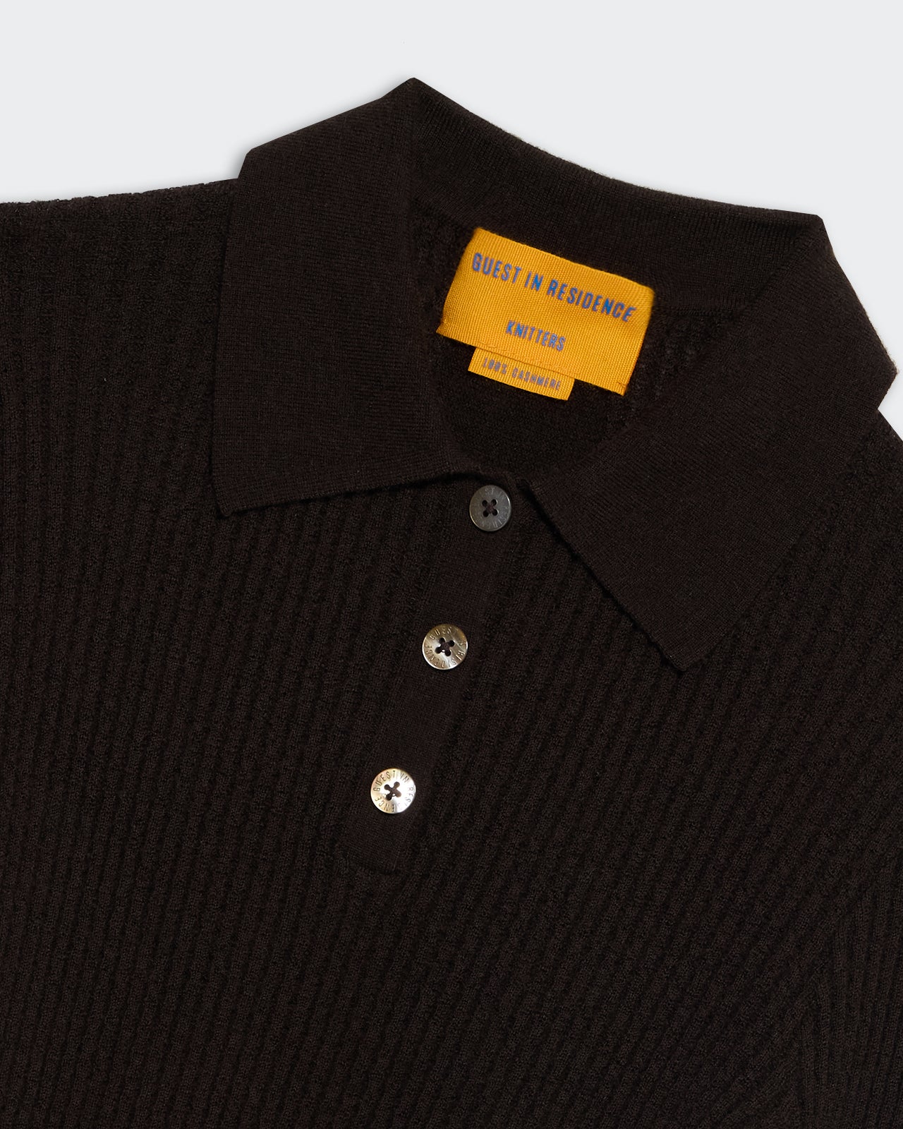 LS Shrunken Polo Burnt Cocoa in extra lightweight waffle knit with rib collar and three-button placket closure