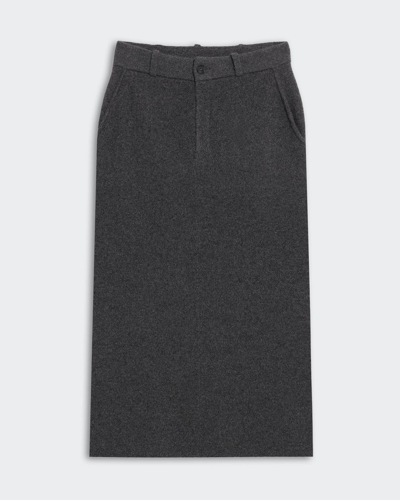 Tailored Skirt - Charcoal in a straight cut with front pockets and button closure, perfect for professional wear.