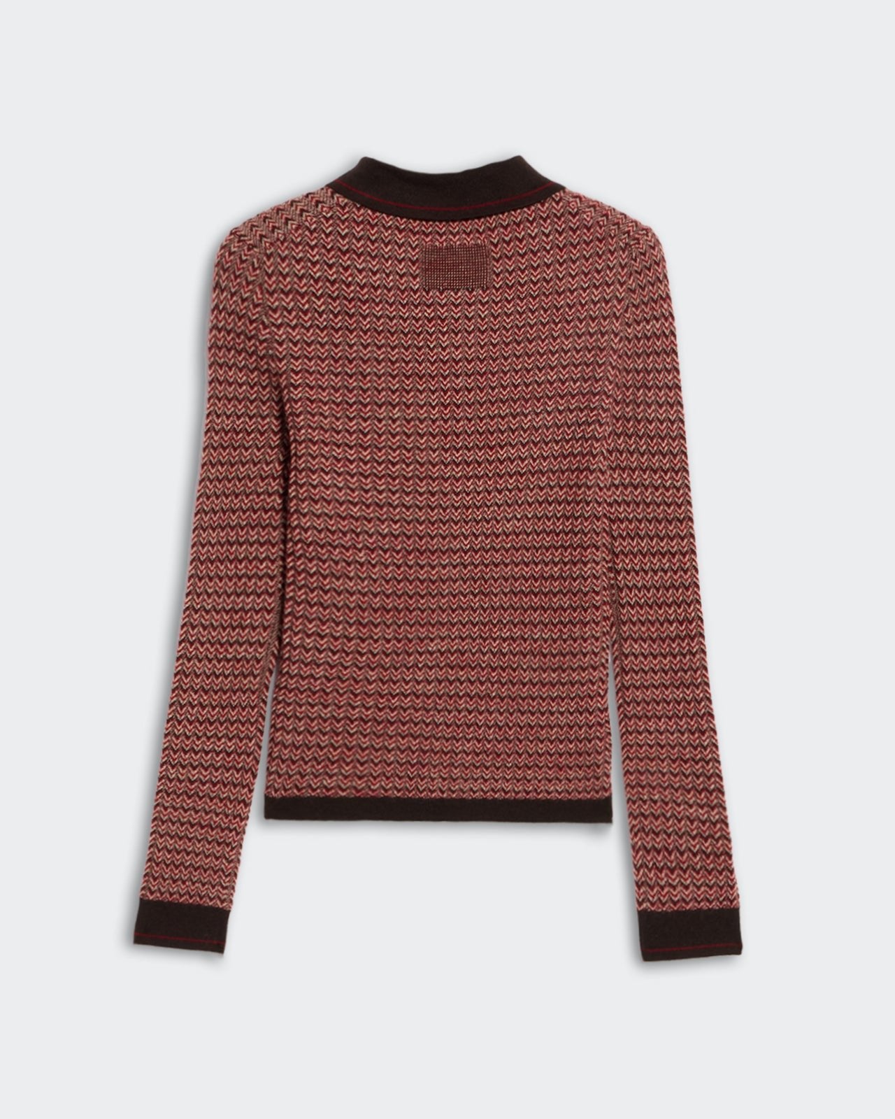 Chevron L/S Shrunken Polo Burnt Cocoa Combo showing back view with long sleeves and chevron pattern