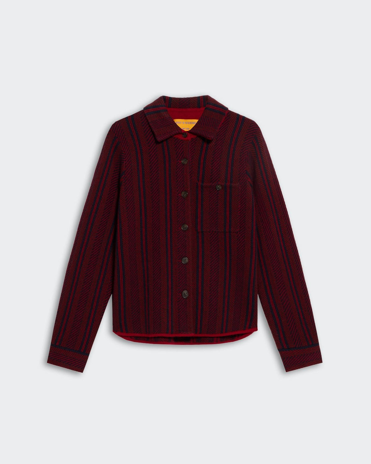 Dylan Stripe Shirt - Ruby Combo with long sleeves, button-up front, and vertical striped pattern in ruby and navy colors.