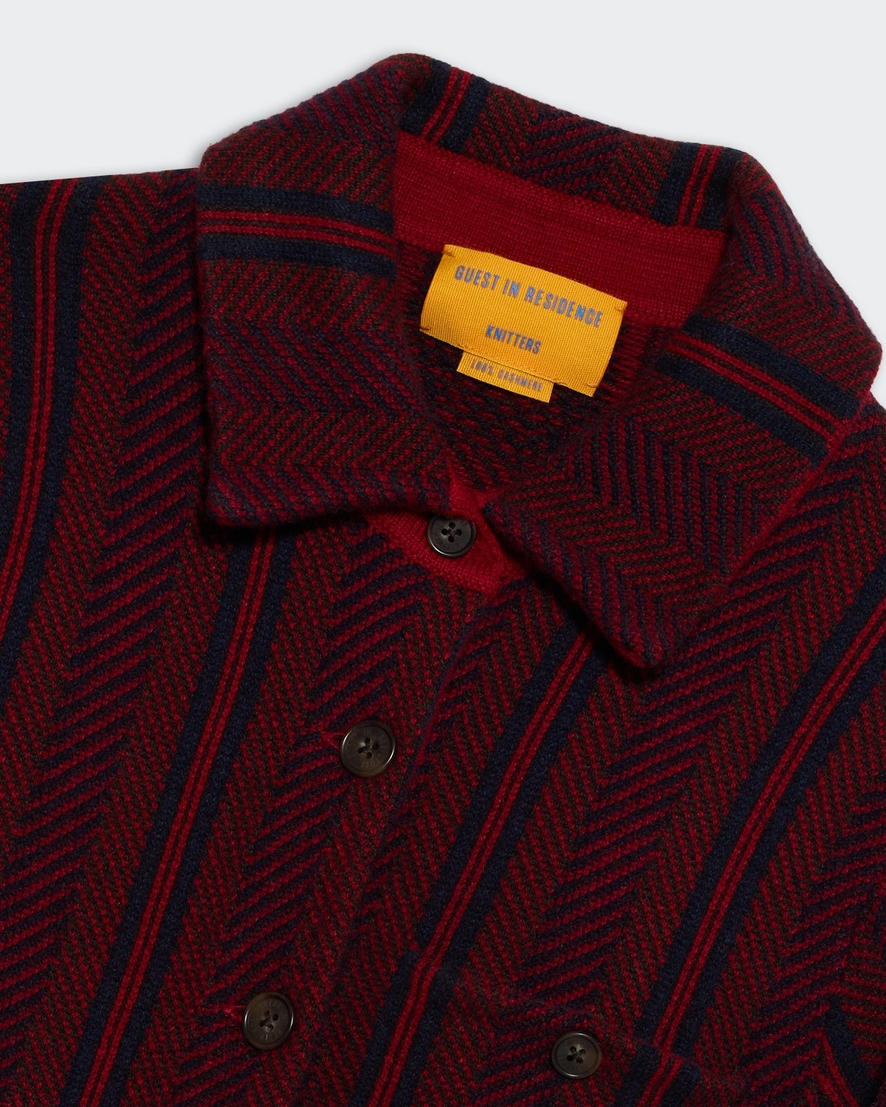 Dylan Stripe Shirt - Ruby Combo close-up showing red and black striped pattern with buttons and collar detail.