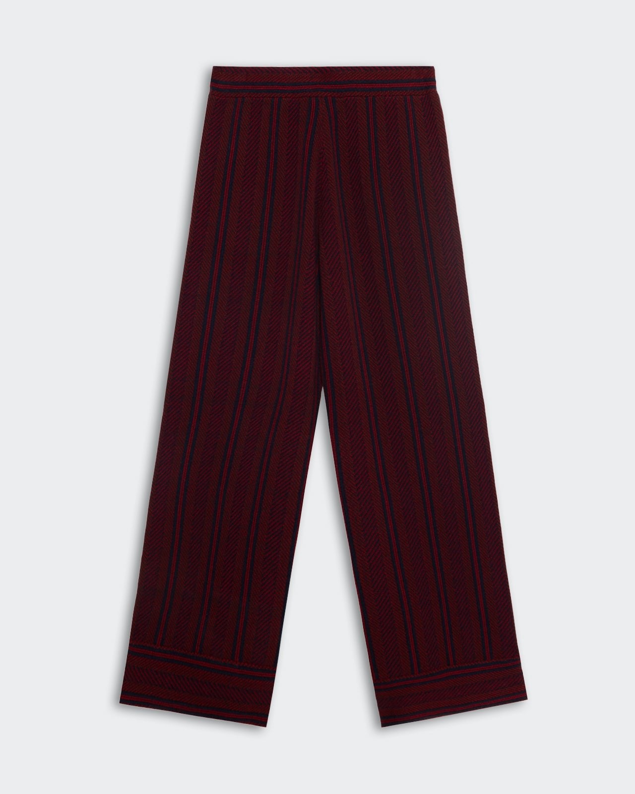 Stripe Lounge Pant - Ruby Combo featuring vertical striped design in deep red and black for comfortable casual wear.