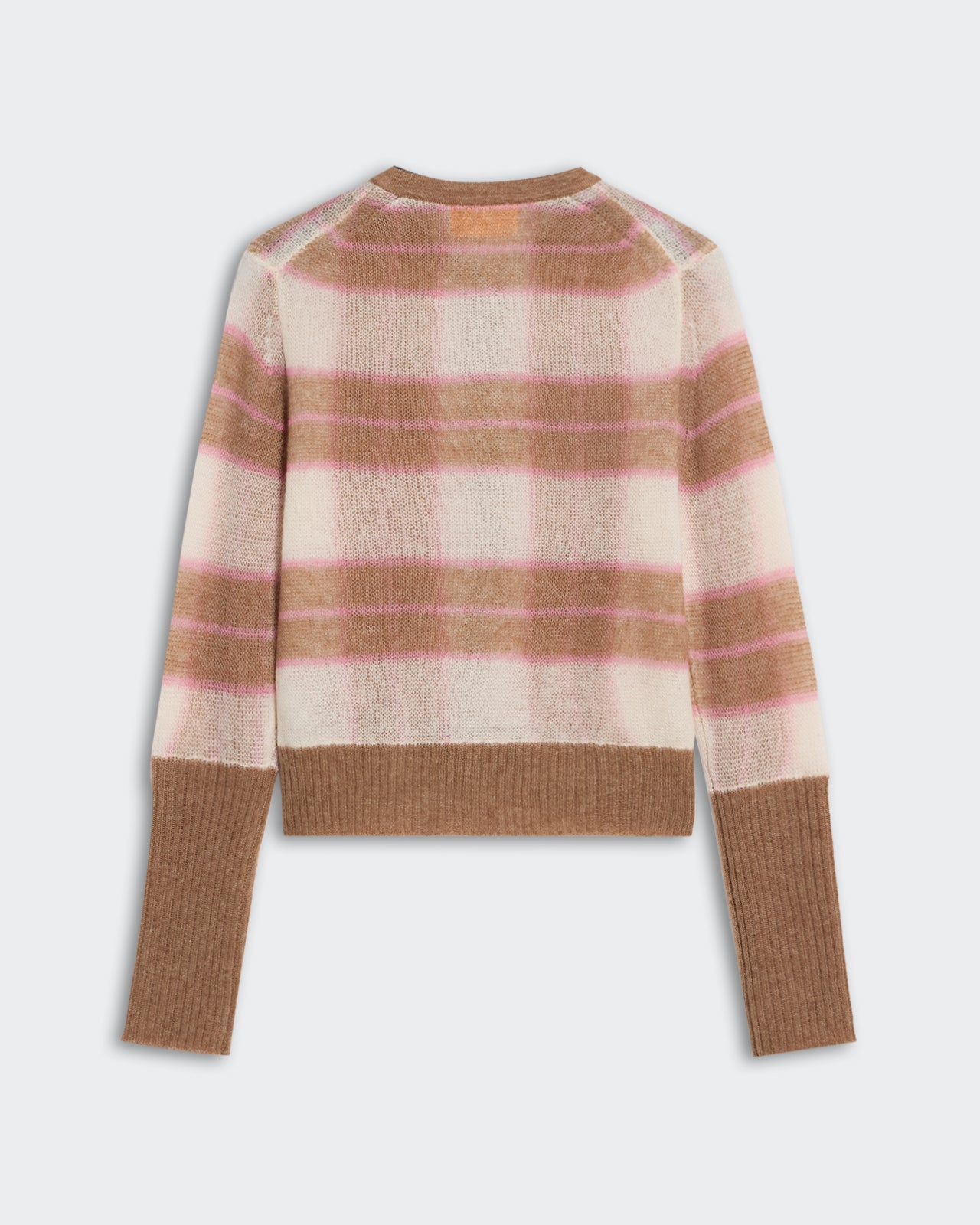 Shadow Plaid Cardigan - Taupe Combo with soft plaid pattern, ribbed cuffs, and hem in a lightweight cashmere blend.