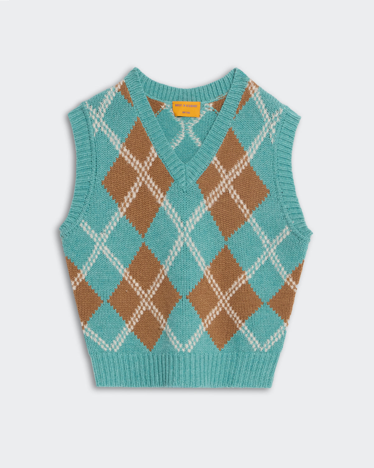 Argyle Vest - Glacier Combo sleeveless knit vest with turquoise and brown diamond pattern design