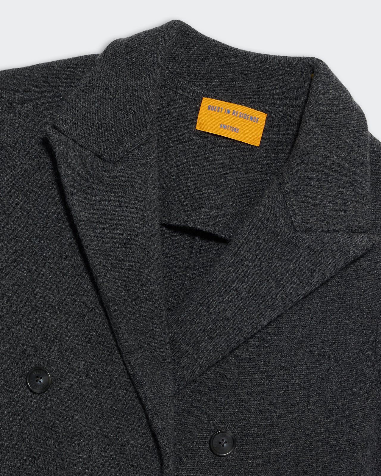 Tailored Blazer - Charcoal close-up of collar and button details in dark charcoal fabric texture.