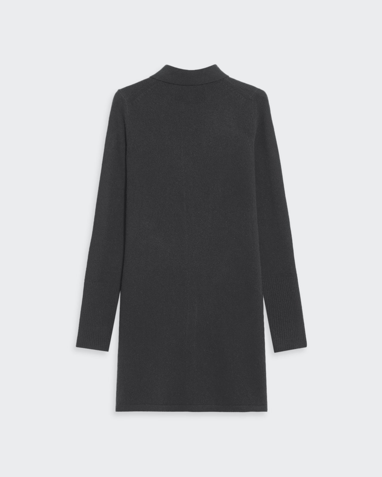 Mini Showtime Shirt Dress - Charcoal, back view of long sleeve cashmere jersey mini dress with rib-knit cuffs.