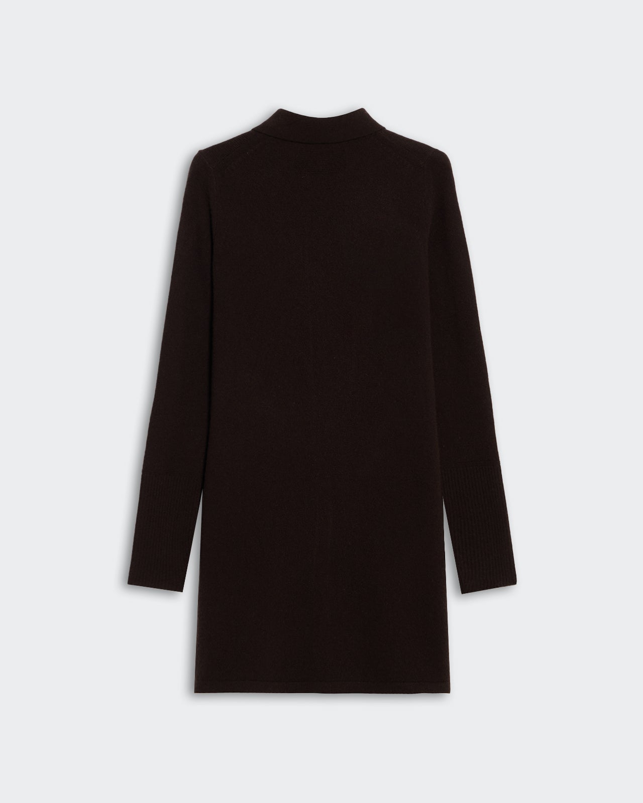 Mini Showtime Shirt Dress - Burnt Cocoa cashmere jersey long sleeve shirt dress with rib-knit cuffs and collar