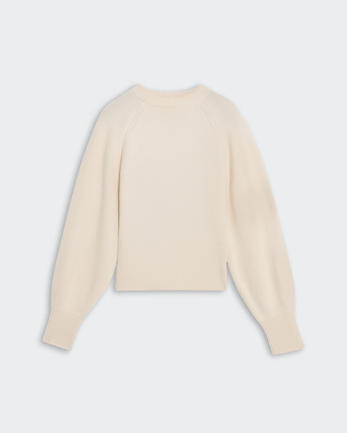 Sculpted Crew - Cream women's heavy-weight cashmere sweater with puffed raglan sleeves and cropped cinched fit