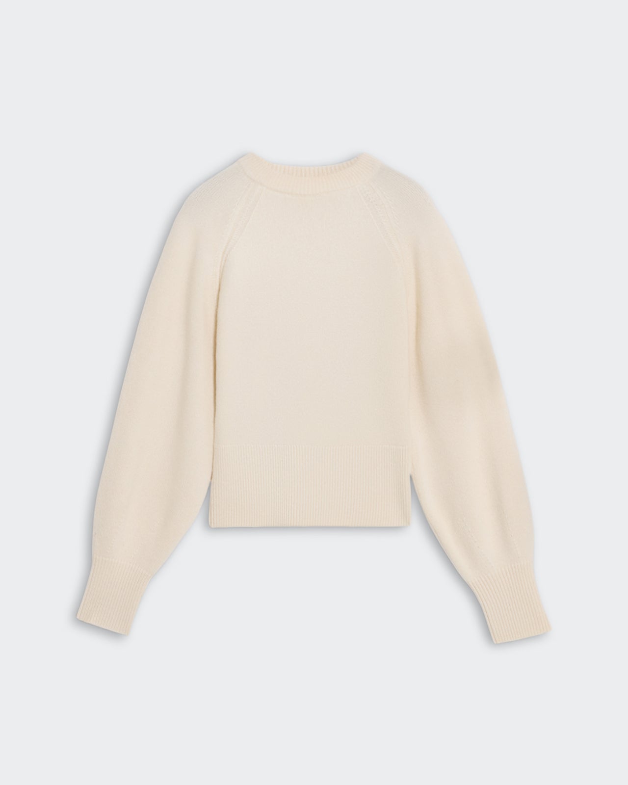 Sculpted Crew - Cream women's heavy-weight cashmere sweater with puffed raglan sleeves and cropped cinched fit