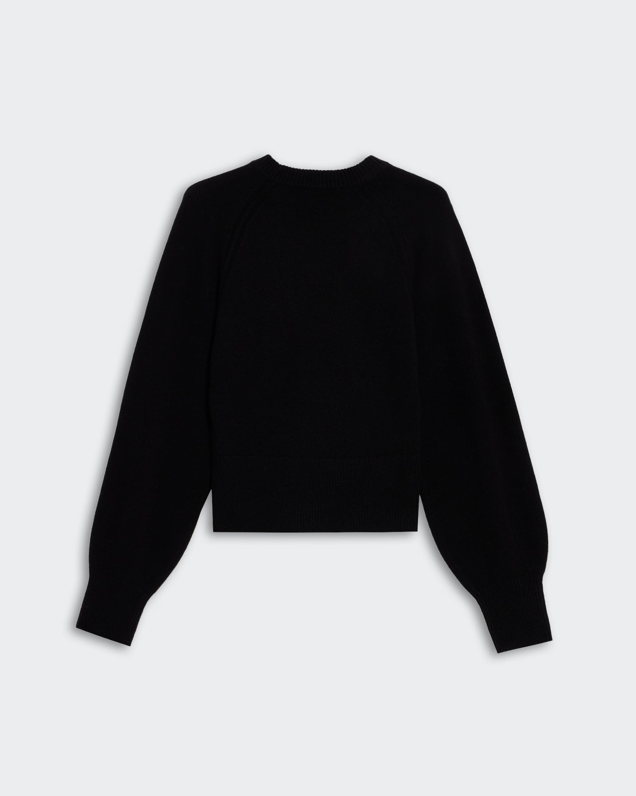 Sculpted Crew - Black women’s cashmere sweater with heavy-weight sculpted crew neck and full puffed raglan sleeves.