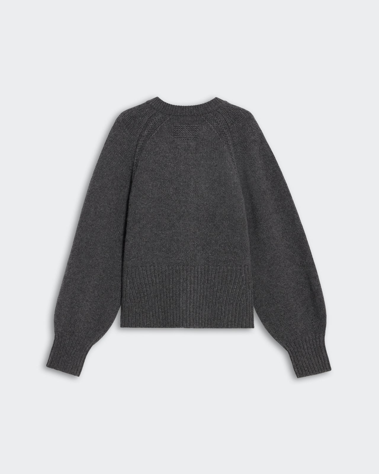 Sculpted Cardigan - Charcoal, heavy-weight cropped cashmere with puffed raglan sleeves and ribbed hem.