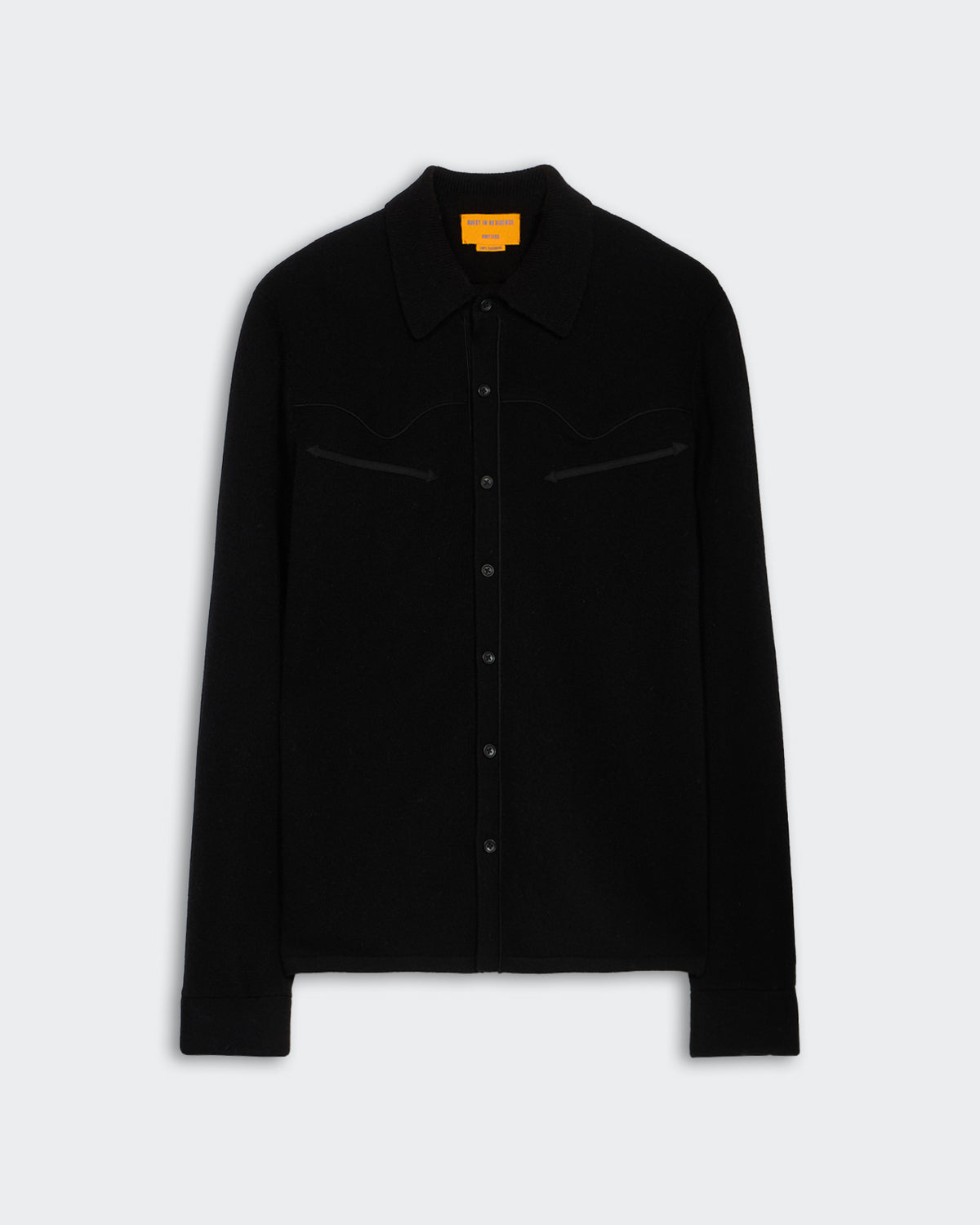Western Button Up Shirt - Black with classic collar and long sleeves laid flat on a light background