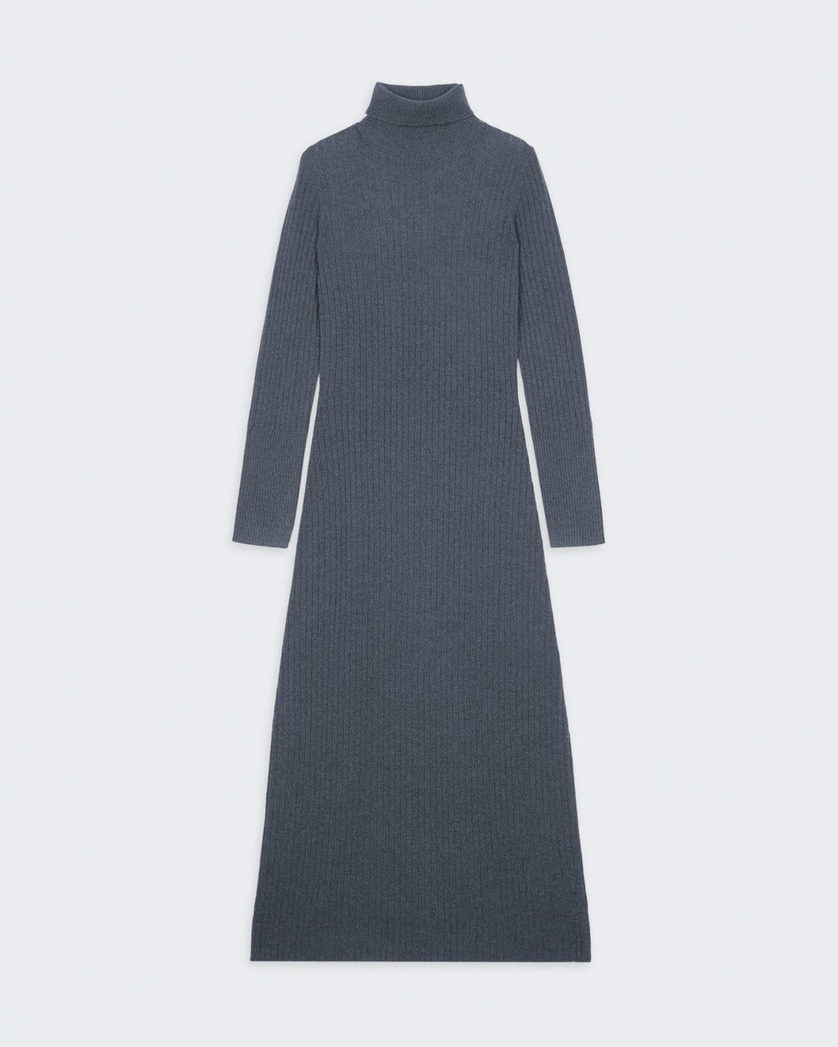 Wide Rib Turtleneck Dress In Cashmere - Charcoal