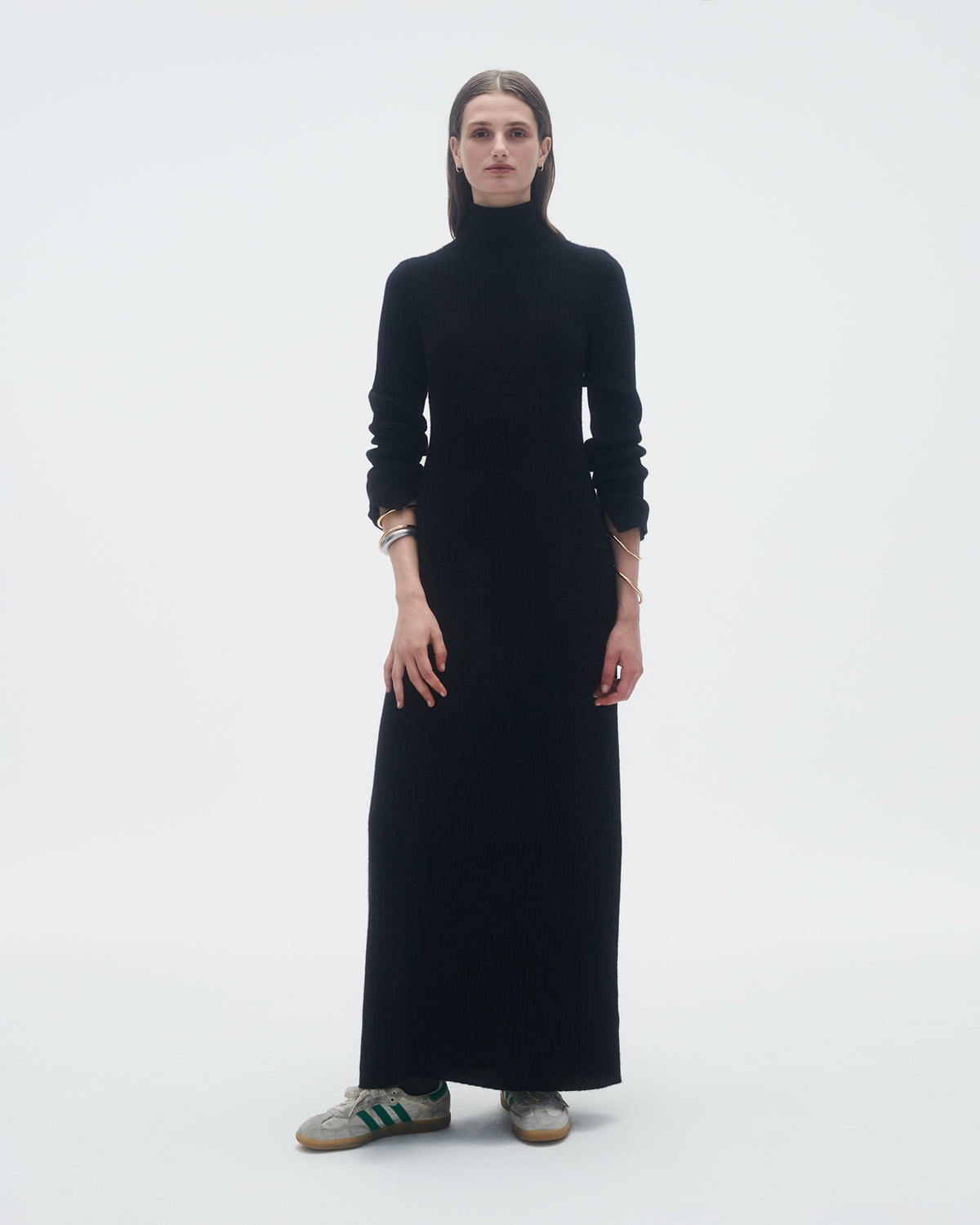 Wide Rib Turtleneck Dress In Cashmere - Black