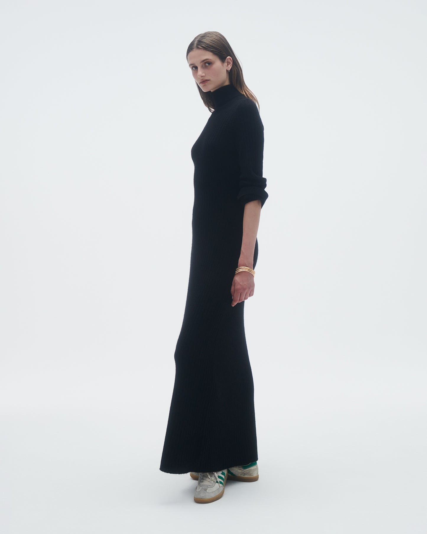 Wide Rib Turtleneck Dress In Cashmere - Black