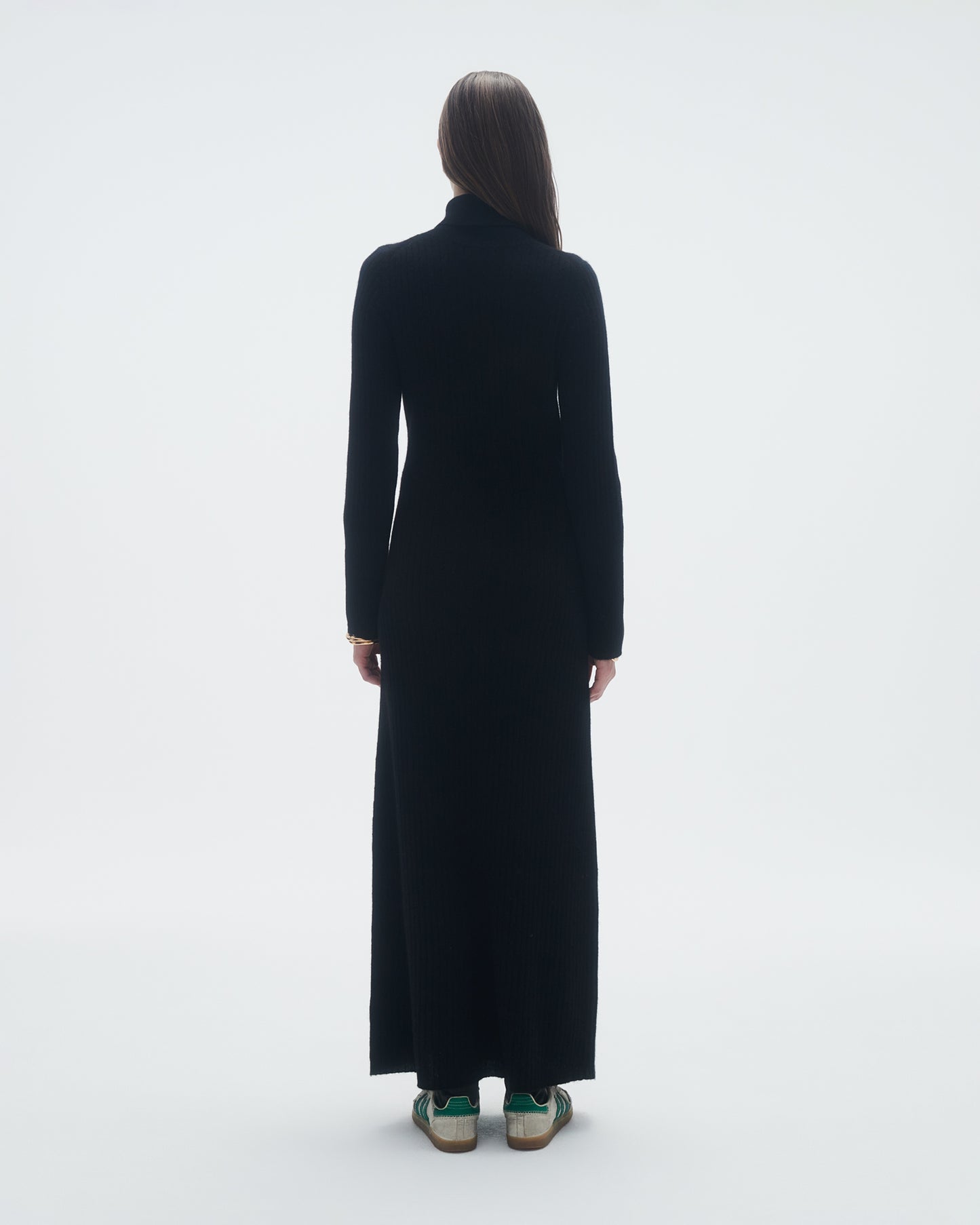 Wide Rib Turtleneck Dress In Cashmere - Black