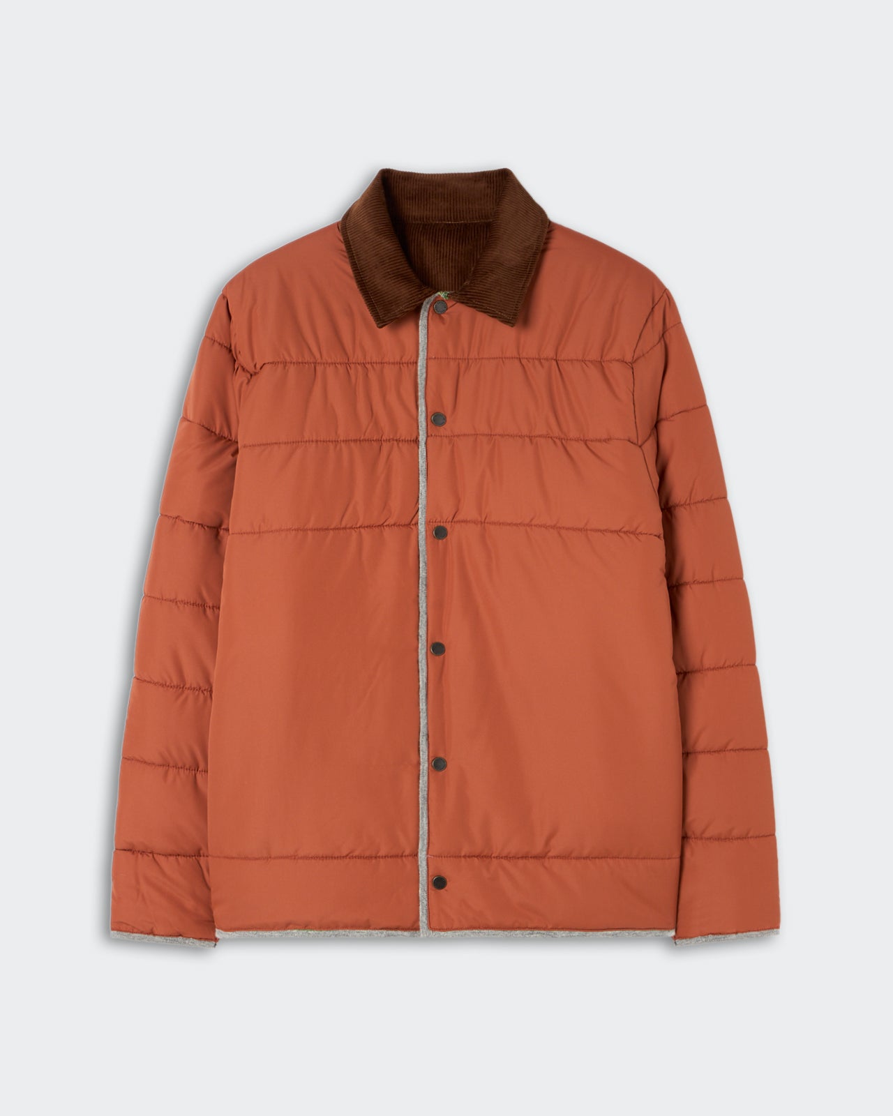 Western Industry Jacket - Canopy Combo in burnt orange with brown collar, featuring button closure and quilted design for warmth and style.