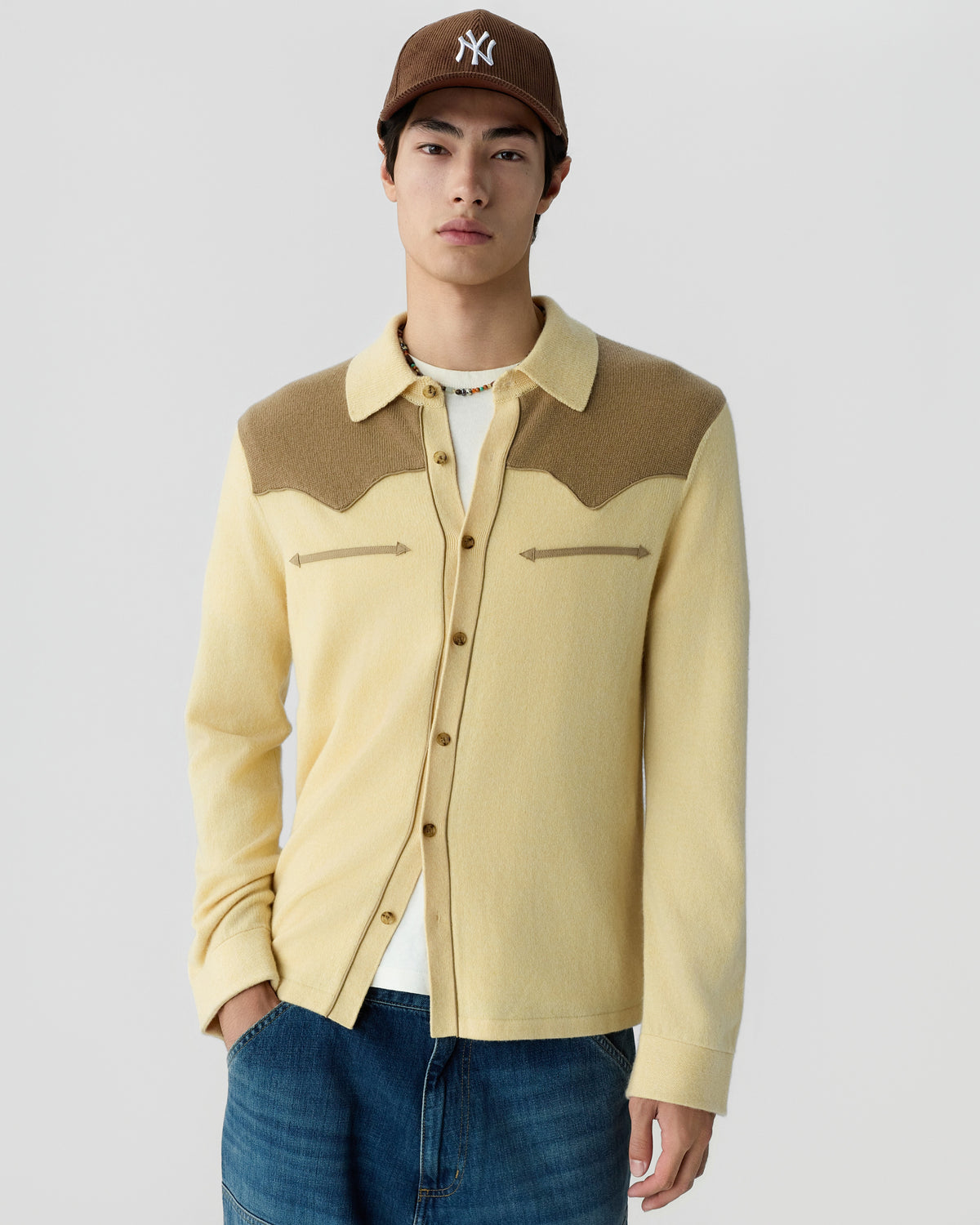 Western Button Up! Shirt - Butter/Camel