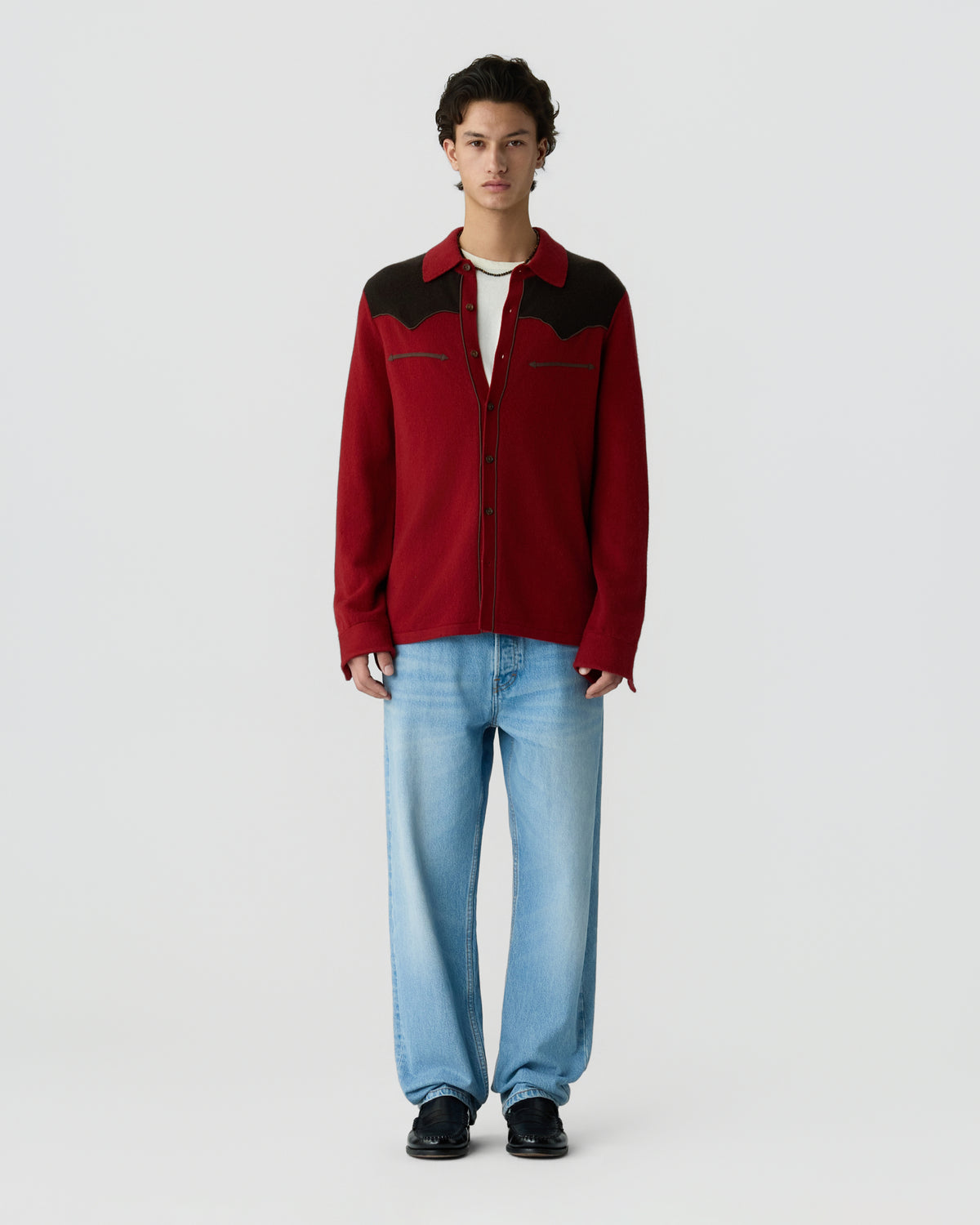 Western Button Up! Shirt - Carmine/Burnt Cocoa