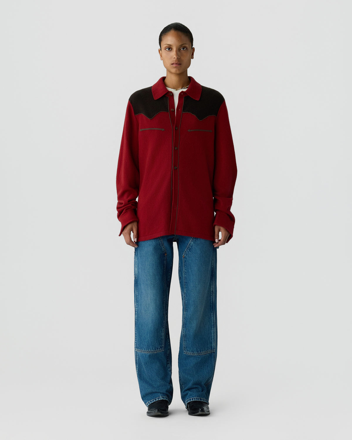 Western Button Up! Shirt - Carmine/Burnt Cocoa