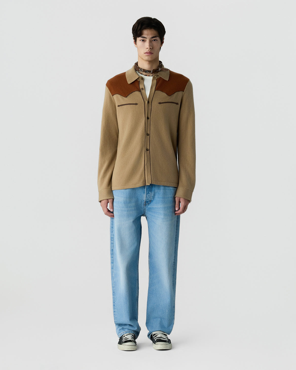 Western Button Up! Shirt - Camel/Burnt Sienna