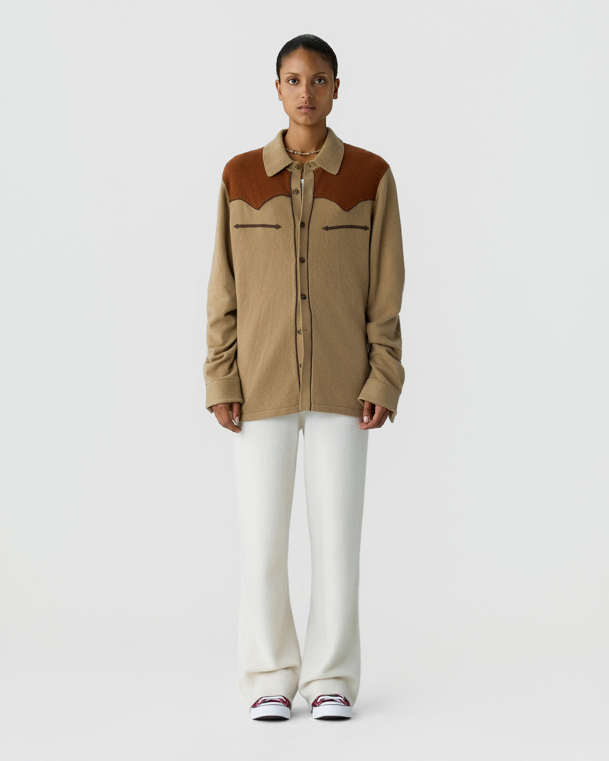 Western Button Up! Shirt - Camel/Burnt Sienna