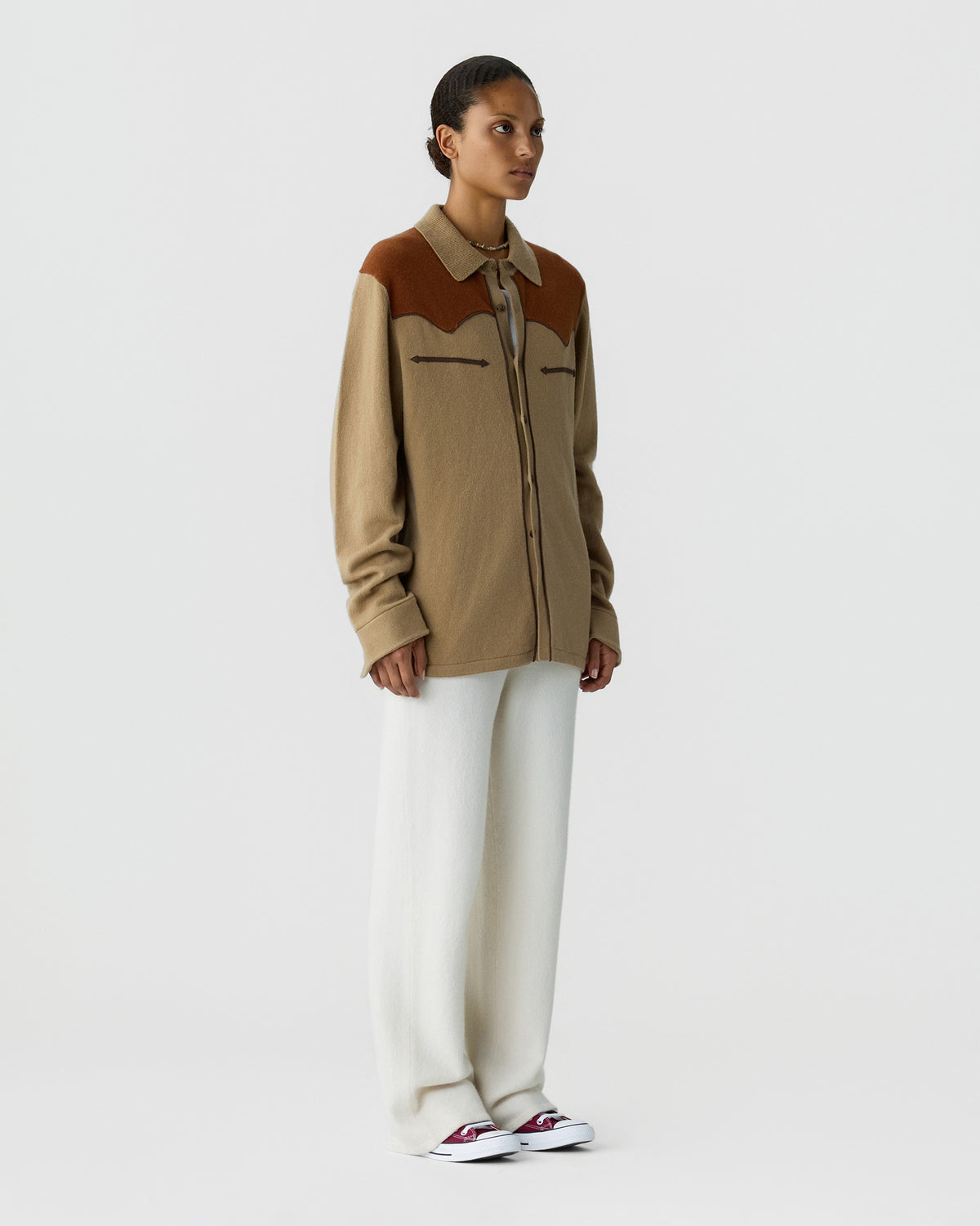 Western Button Up! Shirt - Camel/Burnt Sienna