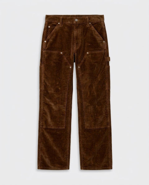 WORKDAY JEAN - Rust Flock brown flocked workwear jeans with cargo pockets and straight legs shown from the front on a light background