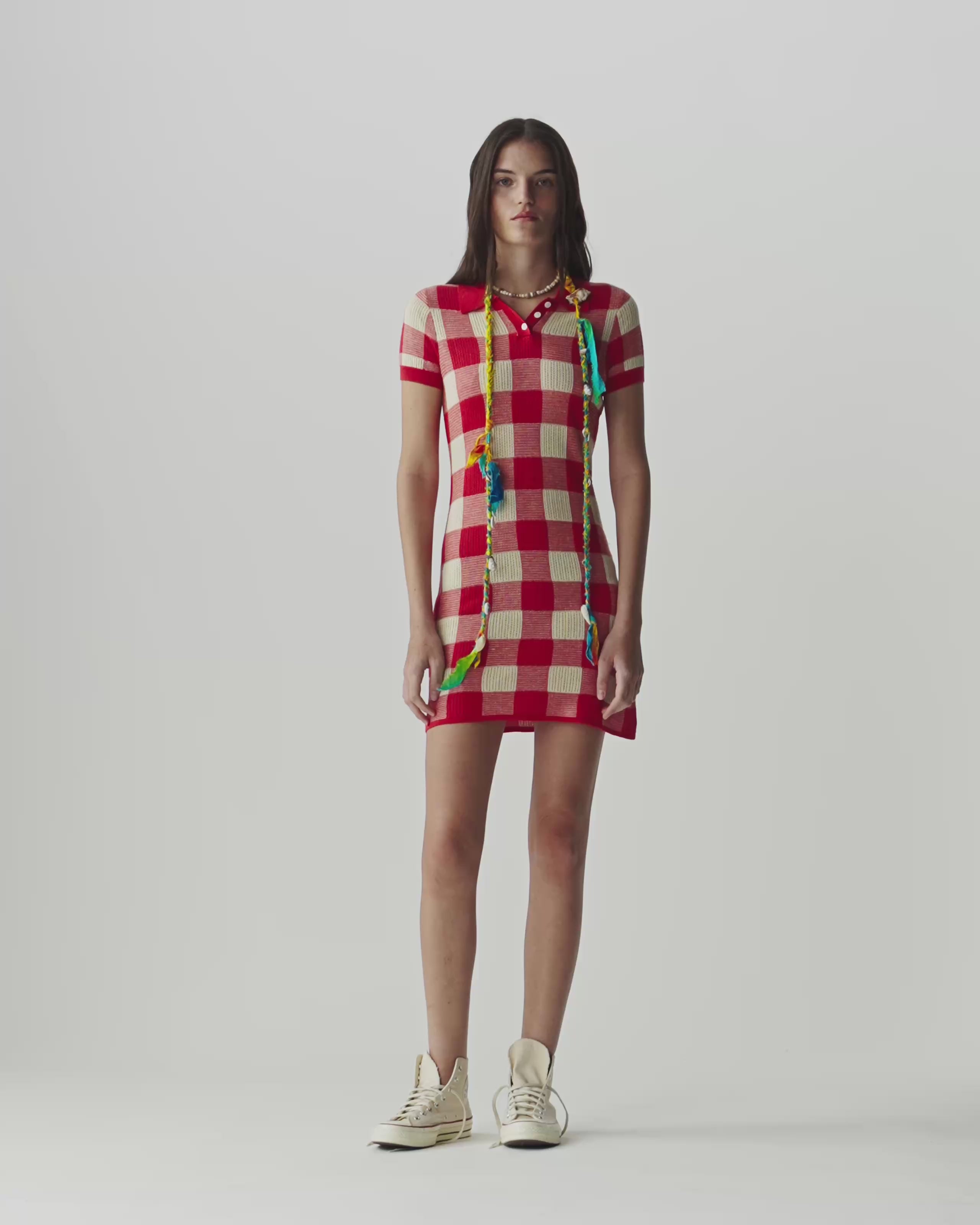Gingham Polo Dress - Scarlet/Mist – Guest In Residence