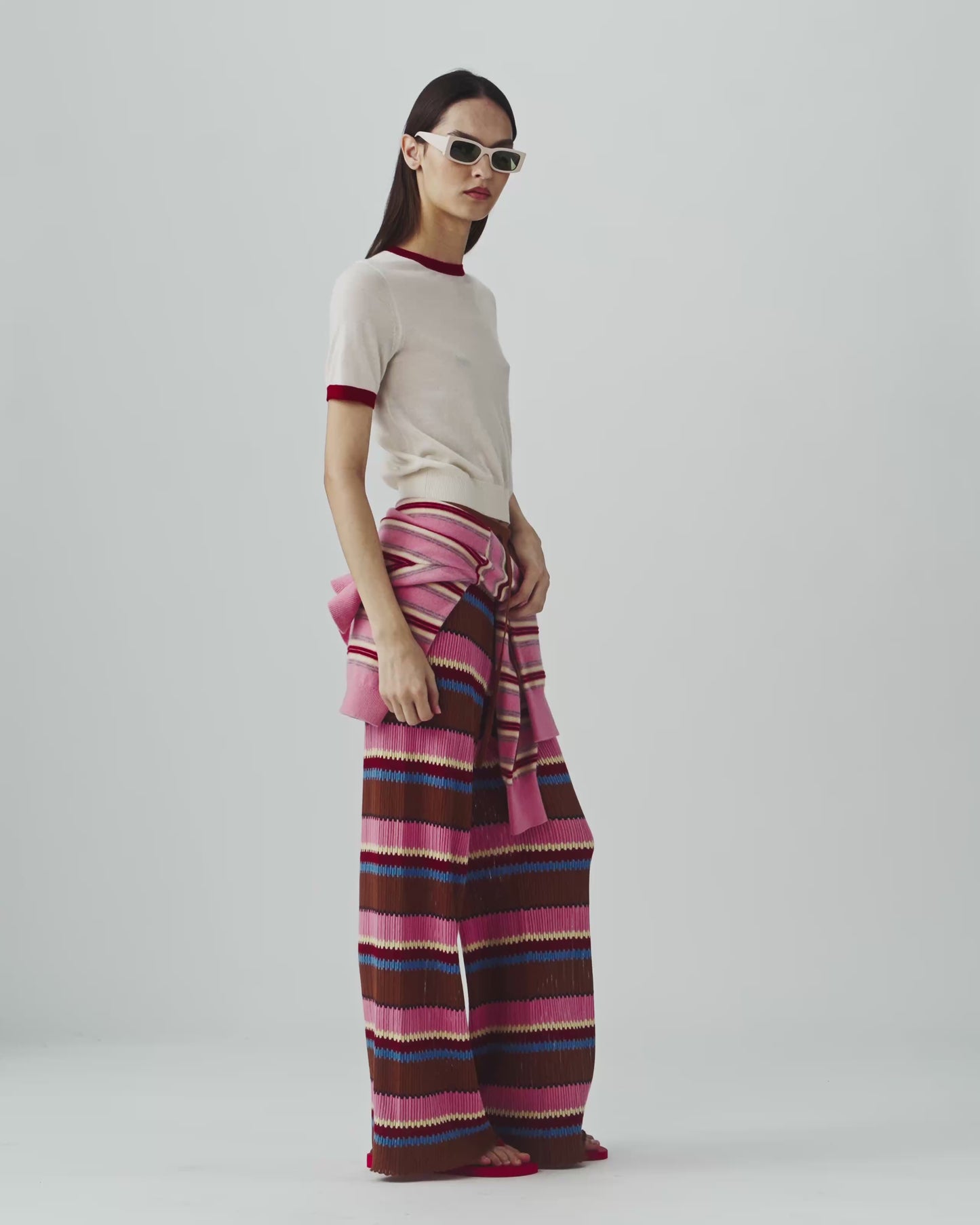 Airy Ringer Tee - Cream/Carmine