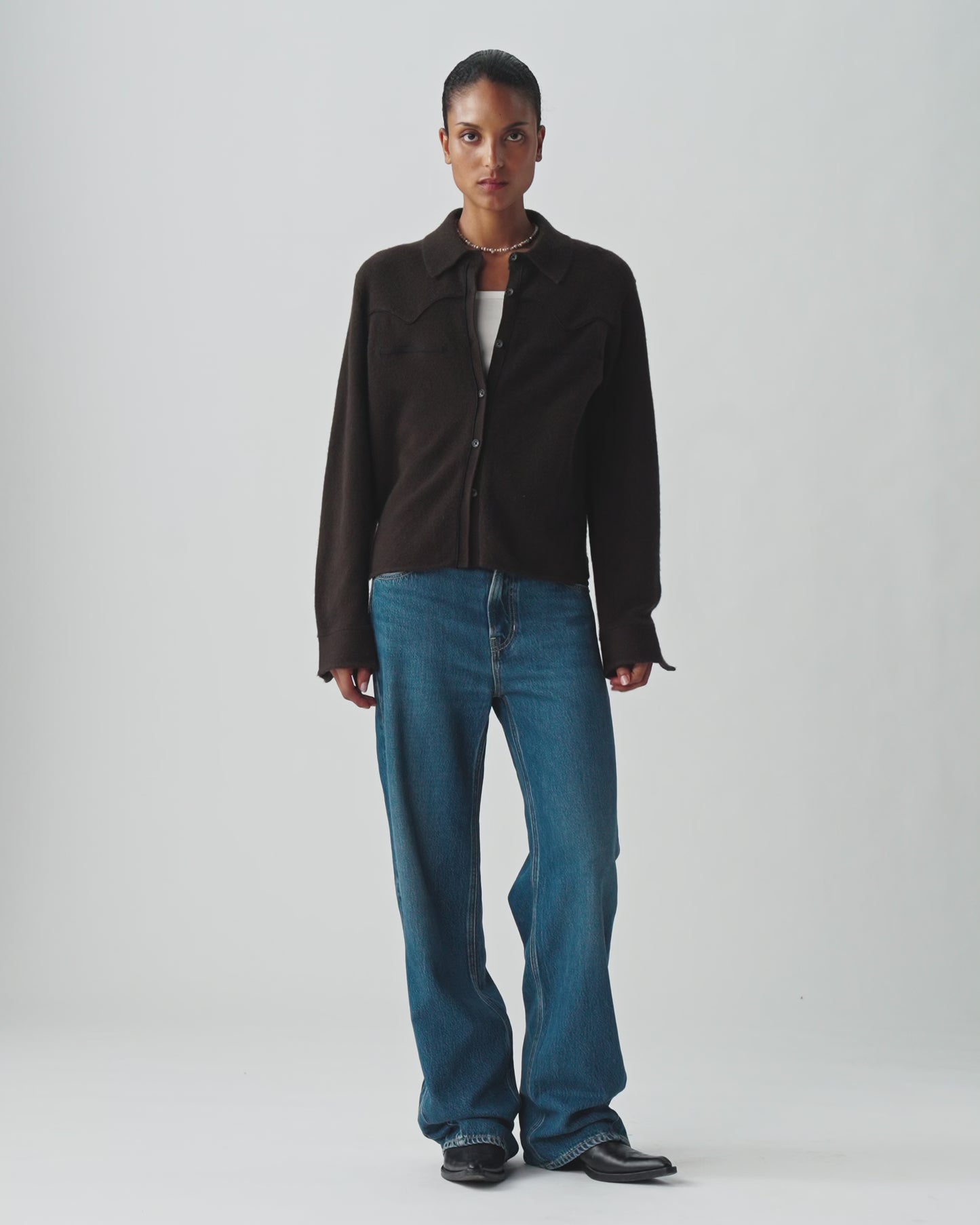 Cropped Western Shirt - Burnt Cocoa