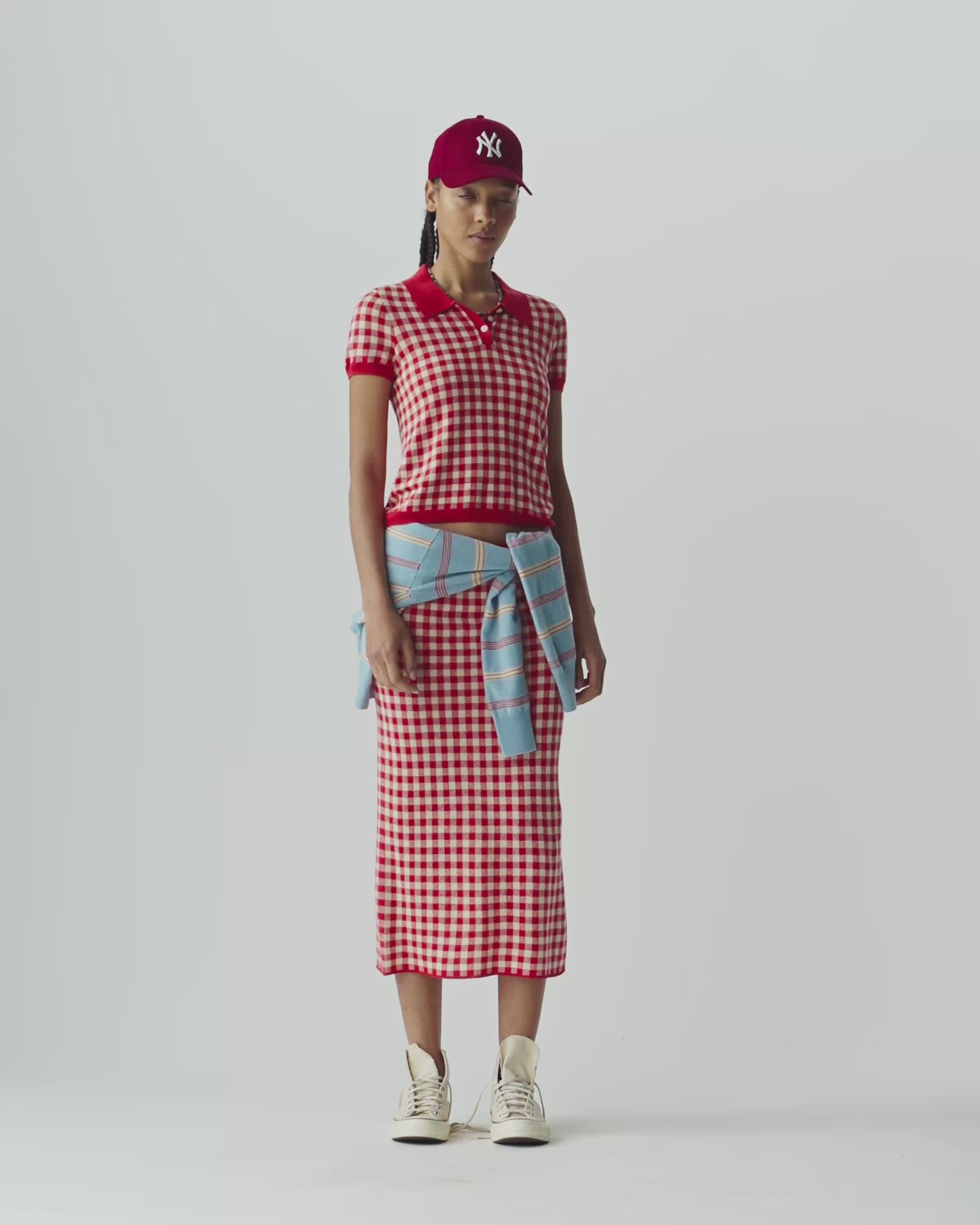 Gingham Shrunken Polo - Scarlet/Mist