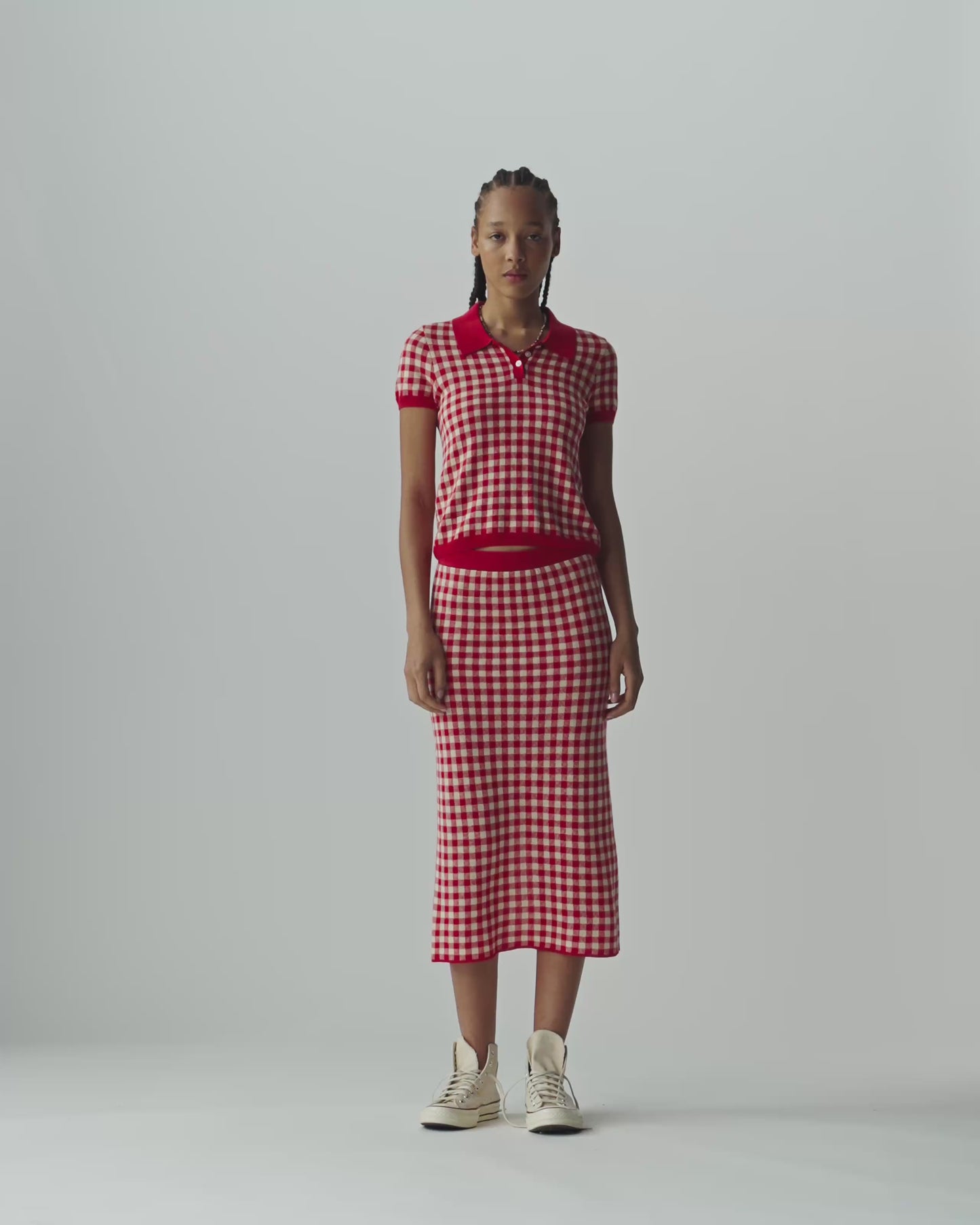 Gingham Long Skirt - Scarlet/Mist