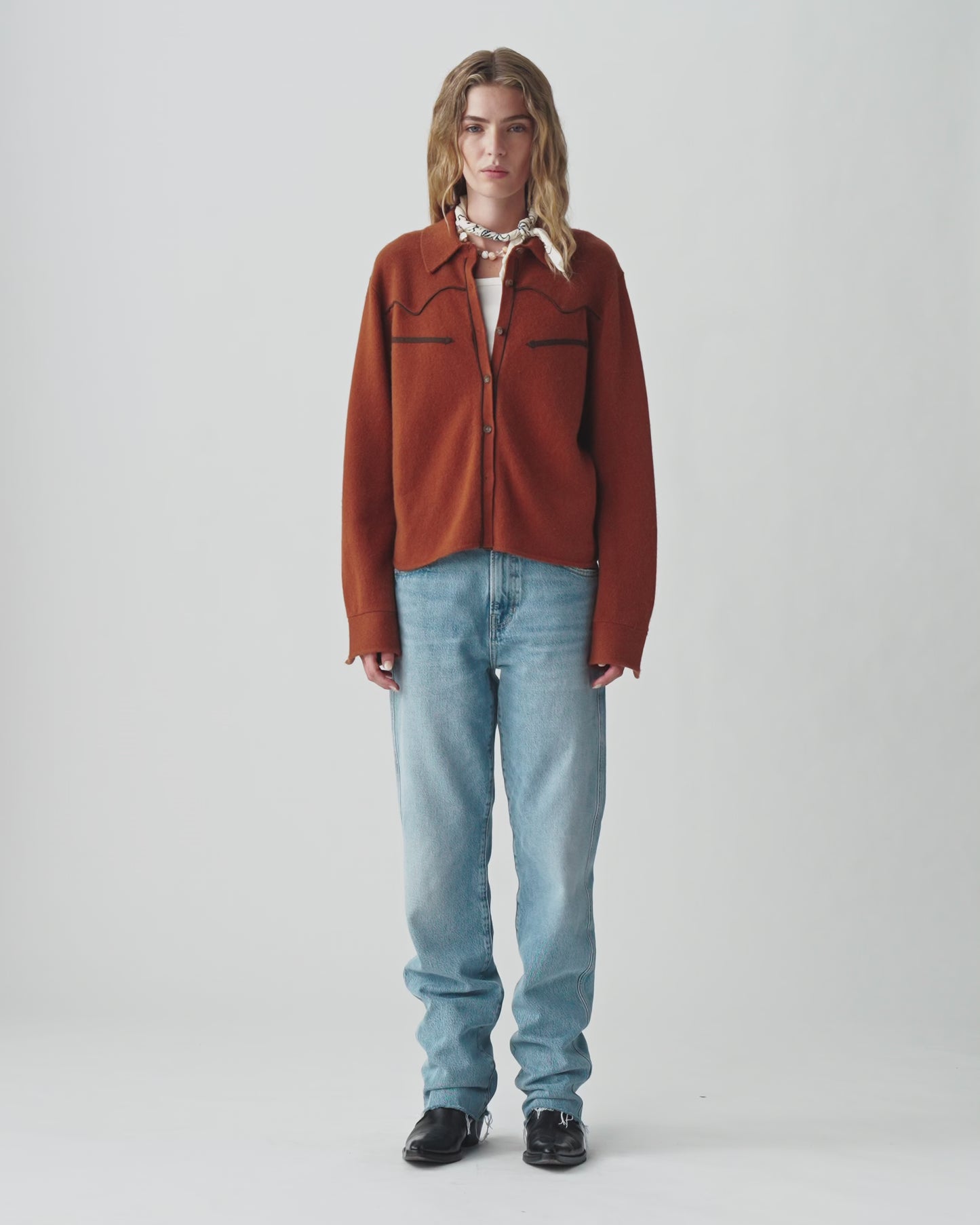 Cropped Western Shirt - Burnt Sienna