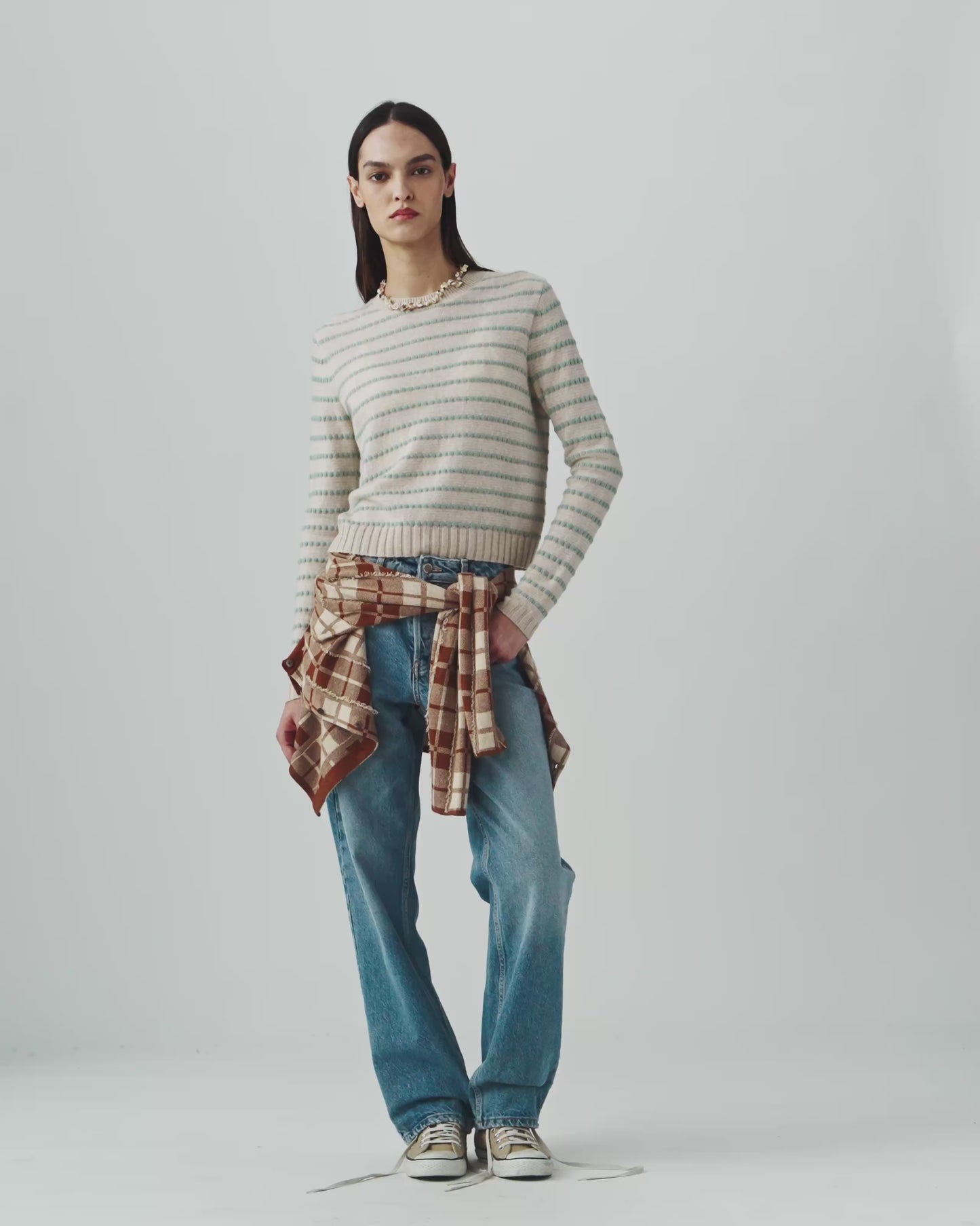 Pebble Stripe Shrunken Crew - Sandstone Combo