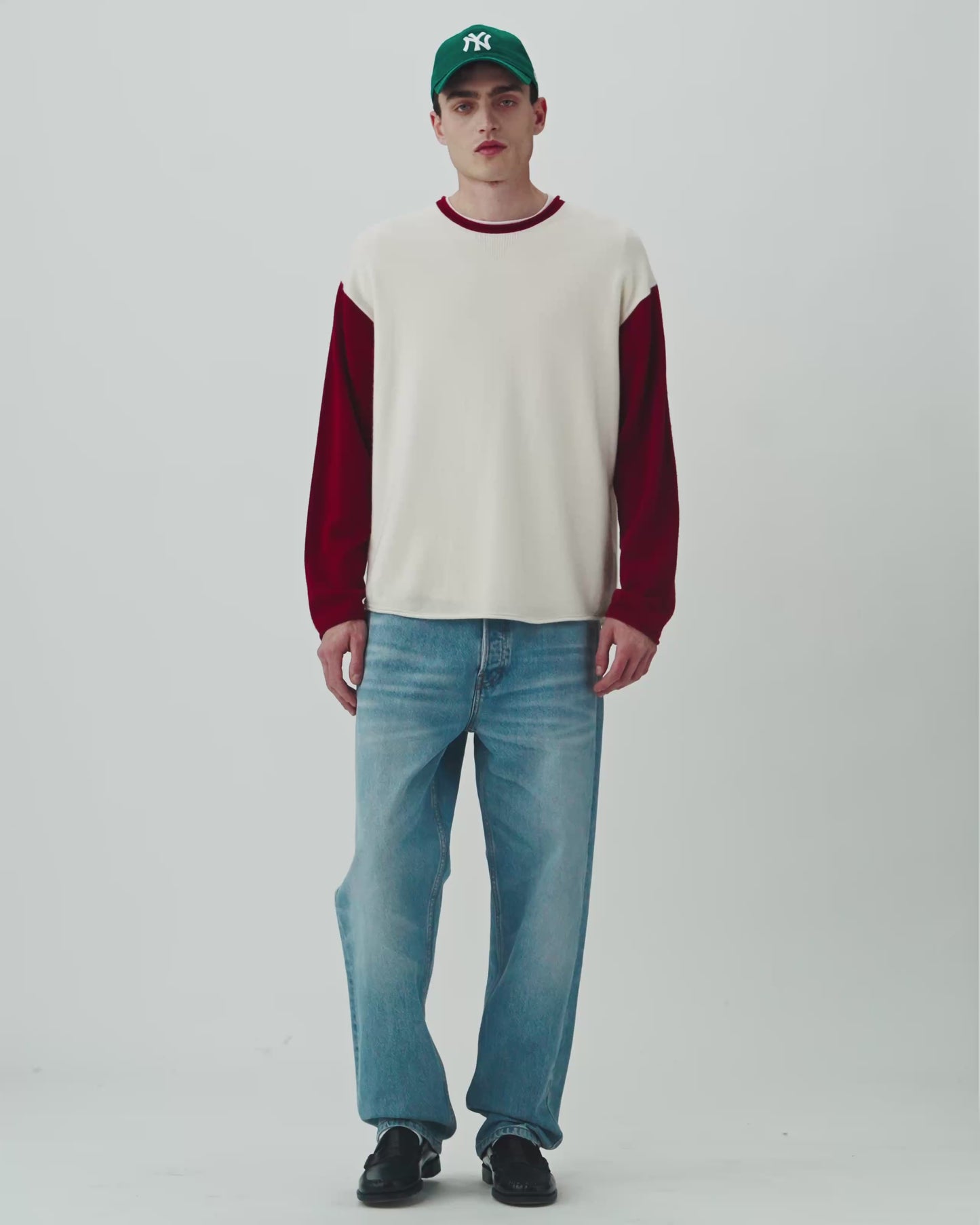 Baseball Oversized Crew  - Cream/Carmine