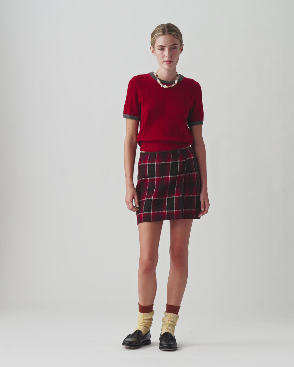 Tartan Mini Skirt - Carmine Combo