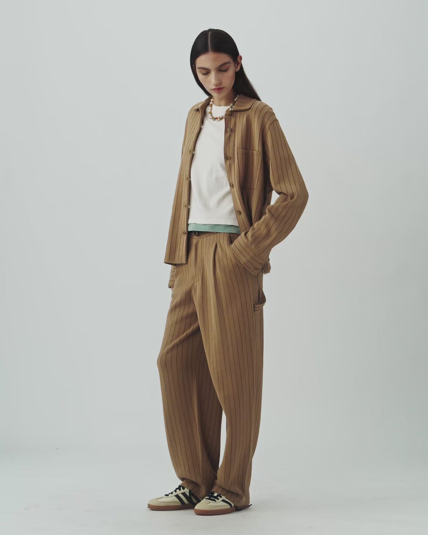 Pinstripe Work Shirt - Camel/Burnt Sienna