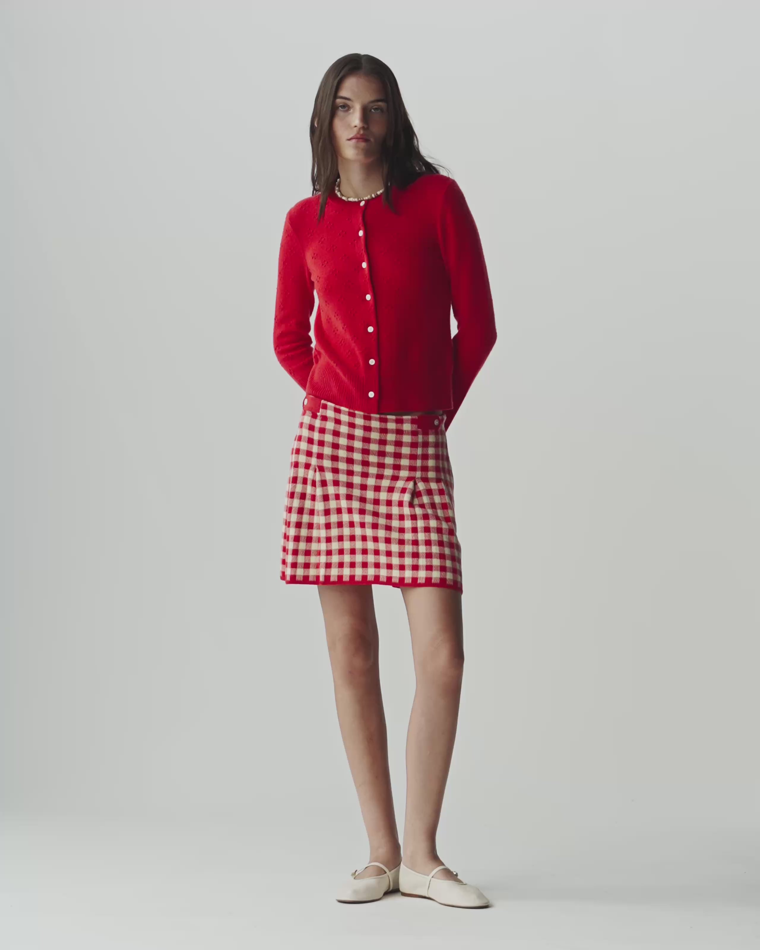 Gingham Pleated Skirt - Scarlet/Mist – Guest In Residence