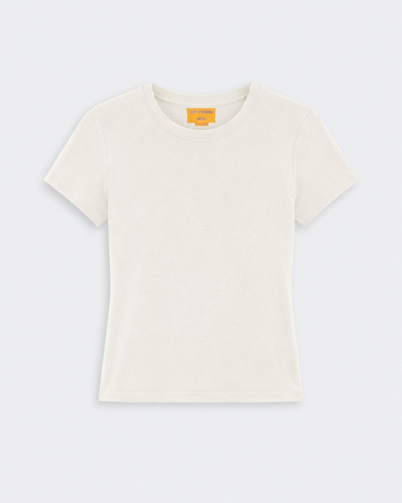 Baby Tee - Cream shown flat on a light background with a fitted silhouette short sleeves and a classic crew neckline