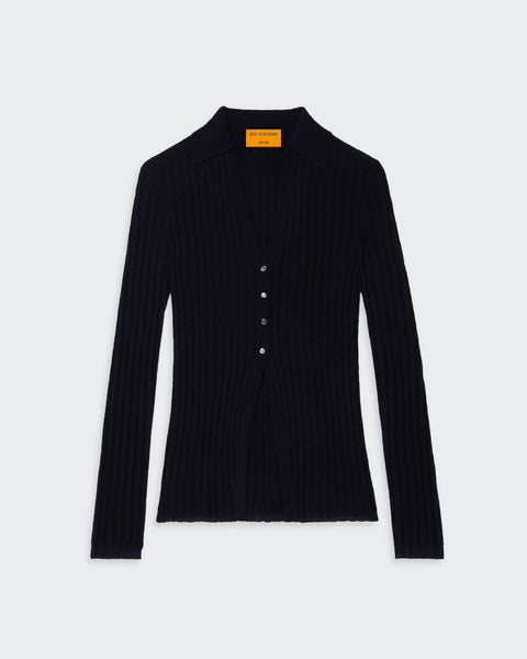 Rib Button Cardigan - Black – Guest In Residence