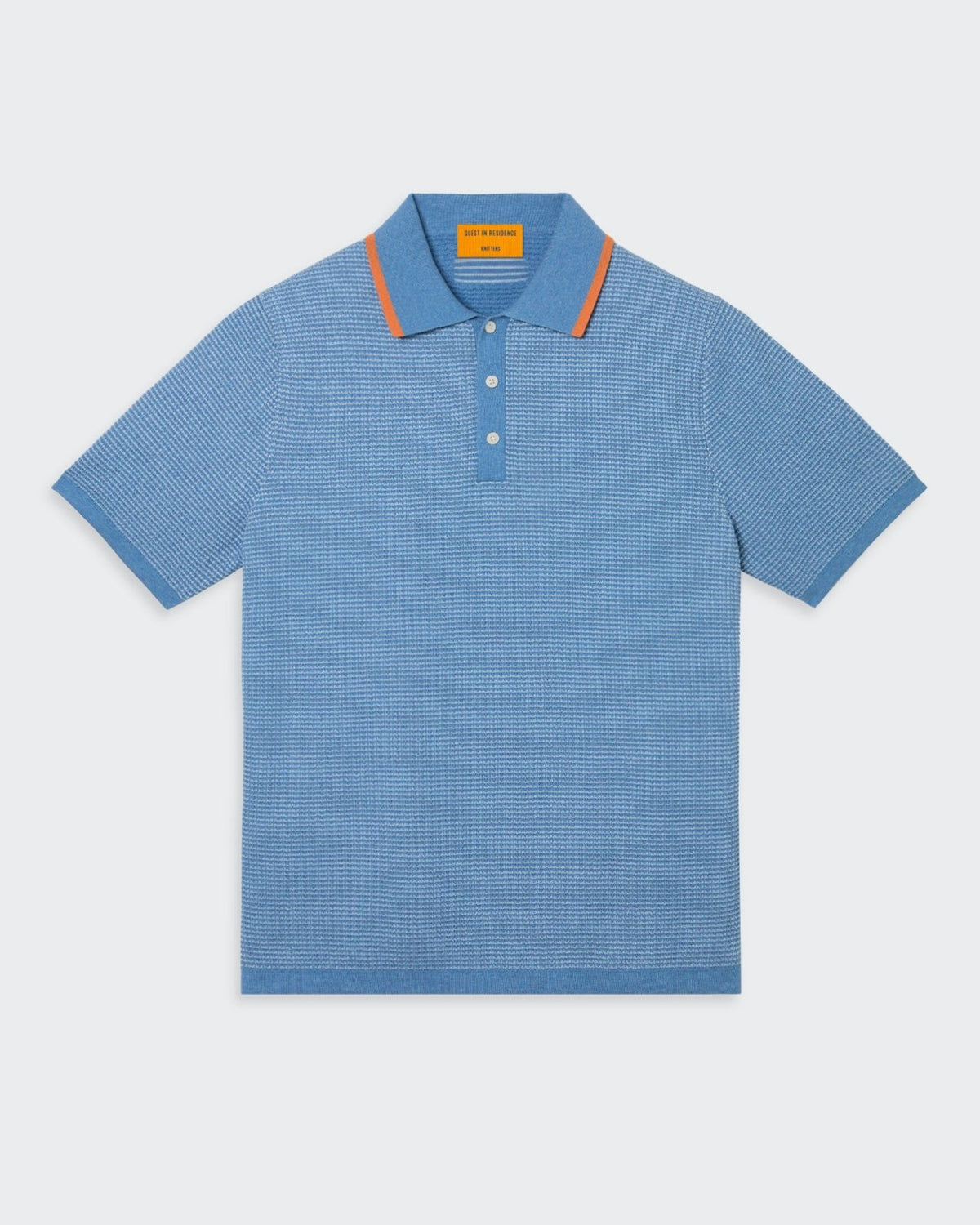Ss Textured Polo - Denim Blue/Cream/Orange